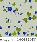 Seamless pattern of pressed blue morning glories on a sage green background. 140631055