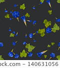 Seamless pattern of pressed blue morning glories on a charcoal background. 140631056