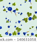 Seamless pattern of pressed blue morning glories on a mint background. 140631058