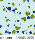 Seamless pattern of pressed blue morning glories on an aqua background. 140631059
