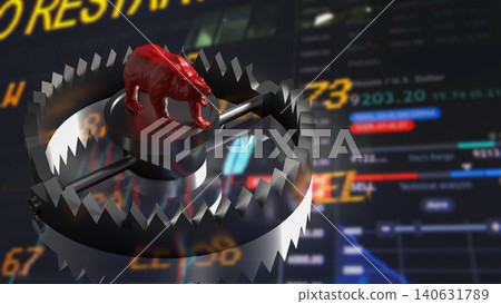 Red Bear Trap Stock Market Risk Concept 3d render. Red Bear Trap Stock Market Risk Concept 3d render. 140631789