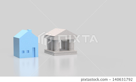 Blue House And Bank Building Comparison Concept 3d render. 140631792