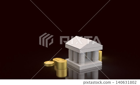 Classical Bank Building With Gold Coins Finance Concept 3d render. Classical Bank Building With Gold Coins Finance Concept 3d render. 140631802