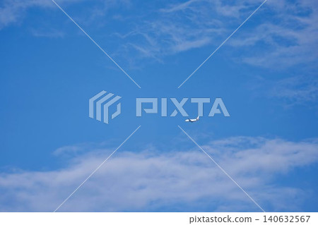 Sendai Airport at dusk, airplane taking off, Natori City, Miyagi Prefecture 140632567