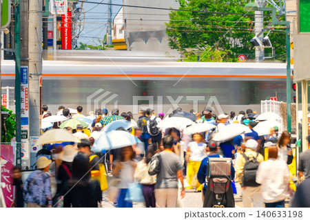 Jiyugaoka, Tokyo: Crowded with people in front of the station on a holiday. 140633198