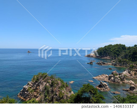 The beautiful coastline and the vast cobalt blue sea can be seen from the observation deck. 140633337