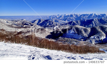 從新潟縣湯澤町神樂滑雪場的大山道上可以看到田代湖和藍天。 140633787