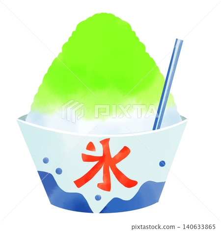 水彩風格的哈密瓜刨冰插畫。可愛手繪風格，讓人聯想到節慶攤位和夏日清涼。 140633865