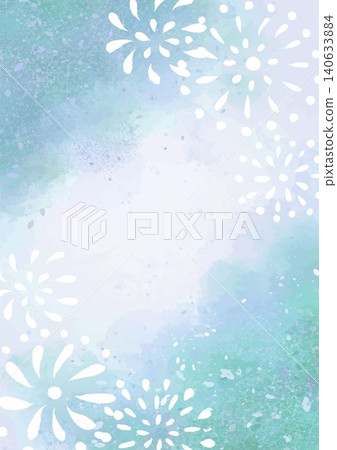 日式背景素材，水彩風格的煙火和金箔（向量圖，垂直版） 140633884