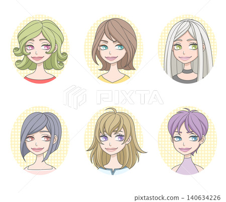 一套不同髮型的女性頭像(共6種) 一套不同髮型的女性頭像(共6種) 140634226