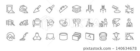 Concrete icon set. It includes a cement, mortar, building material, construction, and more icons. Concrete icon set. It includes a cement, mortar, building material, construction, and more icons. 140634678