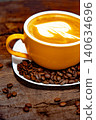 Cup of coffee decorated with a heart and coffee beans transparent dark background 140634696