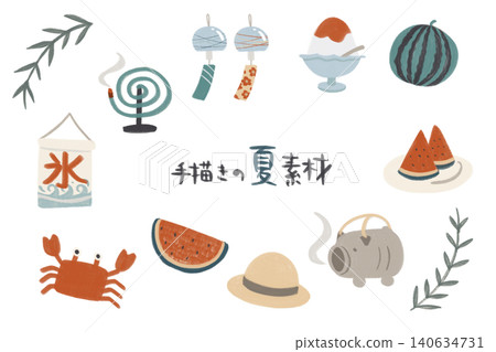 時尚手繪夏季圖標和插畫集：日式現代斯堪的納維亞設計 140634731