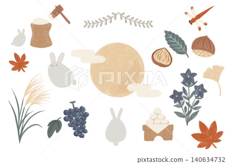 時尚的手繪秋季景色插畫集,採用現代日式設計風格。 時尚的手繪秋季景色插畫集,採用現代日式設計風格。 140634732