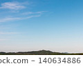 A landscape of blue sky, flowing clouds, and mountain ranges (copy space/background material) 140634886