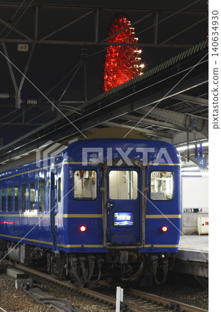 The sleeper express train "Nihonkai" awaits departure at Osaka Station. The sleeper express train "Nihonkai" awaits departure at Osaka Station. 140634930