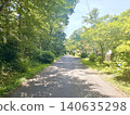 Walking with the summer breeze along a green one-way street 140635298