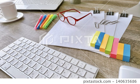 Sticky notes and stationery workspace Sticky notes and stationery workspace 140635686