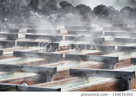 Kusatsu Onsen: Yubatake (hot spring field) with rising steam (Kusatsu Town, Agatsuma District, Gunma Prefecture) Kusatsu Onsen: Yubatake (hot spring field) with rising steam (Kusatsu Town, Agatsuma District, Gunma Prefecture) 140636368