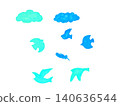 Blue bird and cloud silhouette illustration set 140636544