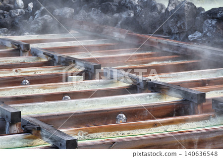 Kusatsu Onsen: Yubatake (hot spring field) with rising steam (Kusatsu Town, Agatsuma District, Gunma Prefecture) Kusatsu Onsen: Yubatake (hot spring field) with rising steam (Kusatsu Town, Agatsuma District, Gunma Prefecture) 140636548