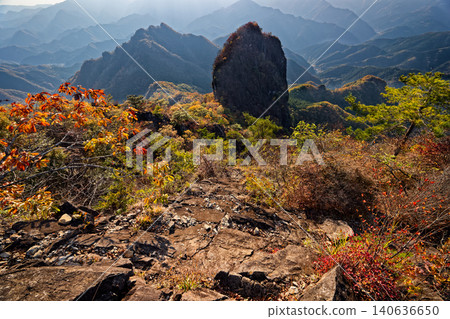 上州西部的秋葉：從二之岳、鹿岳眺望一之岳、四俁山。 140636650