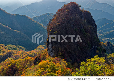 從西上州市的二之岳眺望一之岳的岩石山峰。 從西上州市的二之岳眺望一之岳的岩石山峰。 140636669