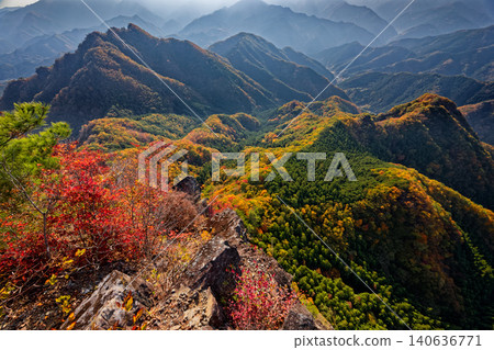 Autumn foliage in western Joshu - Yotsumatayama as seen from Shikadake Ichinodake Autumn foliage in western Joshu - Yotsumatayama as seen from Shikadake Ichinodake 140636771