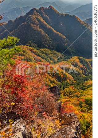 從鹿岳一之岳眺望上州西部的紅葉-四俁山 從鹿岳一之岳眺望上州西部的紅葉-四俁山 140636775