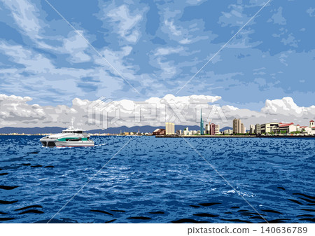 Fukuoka city center as seen from Nokonoshima Island 140636789