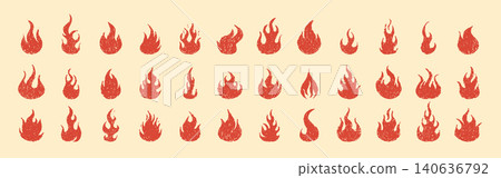 Crayon fire illustration. Red flame collection. Chalk texture or wax scribble stickers. Vector burning fire icons Crayon fire illustration. Red flame collection. Chalk texture or wax scribble stickers. Vector burning fire icons 140636792