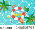 Tropical background material for summer sale, with inner tube and copy space. 140636794