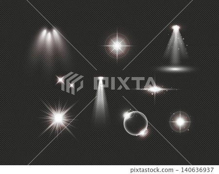 Set of flashes, lights and sparks. Abstract golden lights on transparent background. Bright gold flashes and glares Set of flashes, lights and sparks. Abstract golden lights on transparent background. Bright gold flashes and glares 140636937