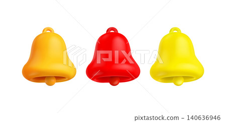 Set of notification bell icon in 3d realistic style on transparent background 140636946
