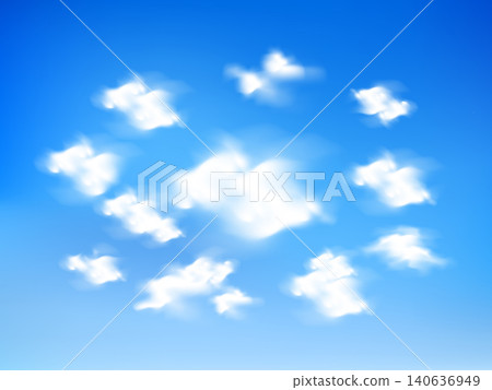 Set of Realistic fluffy cloud on blue background Set of Realistic fluffy cloud on blue background 140636949