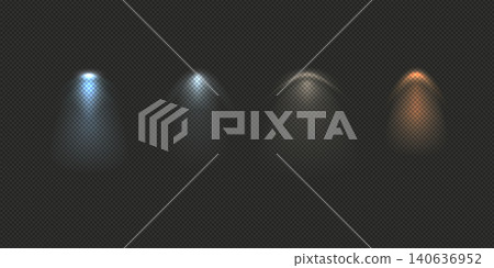 Set of spotlight shines on the stage, scene, podium. Bright lighting with spotlights. Spot lighting of the stage Set of spotlight shines on the stage, scene, podium. Bright lighting with spotlights. Spot lighting of the stage 140636952