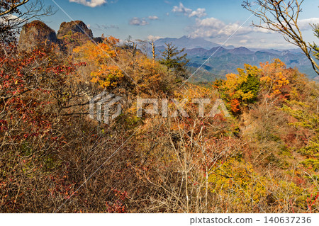 Views of Mt. Shikadake and Mt. Asama from Mt. Yotsumata in western Joshu during the autumn foliage season. Views of Mt. Shikadake and Mt. Asama from Mt. Yotsumata in western Joshu during the autumn foliage season. 140637236