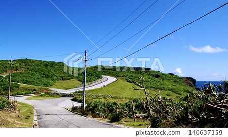 The view of the sea and hills from Nishizaki Observatory on Yonaguni Island, Okinawa Prefecture. 140637359