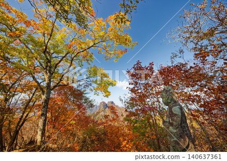 Autumn foliage in western Joshu, as seen from Yotsumatayama, and Mount Shikadake. Autumn foliage in western Joshu, as seen from Yotsumatayama, and Mount Shikadake. 140637361