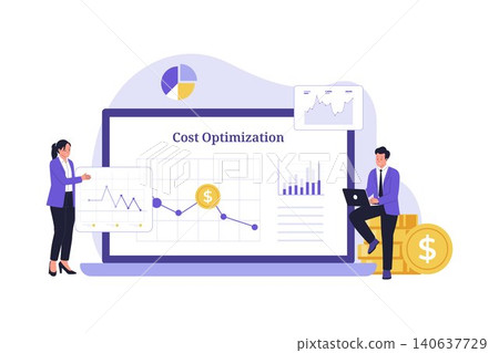 Illustration of Business Analysts Monitoring Cost Optimization 140637729