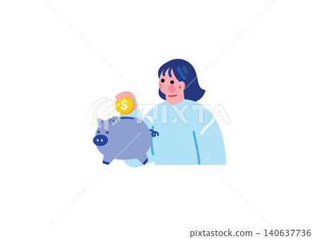 一幅描繪一位女士在存錢筒裡存錢的插圖。 140637736