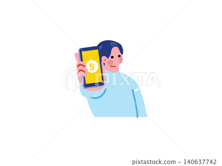一名男子使用電子貨幣的插圖 140637742