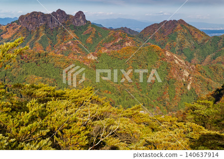 從上州西部黑瀧山的五郎峰山脊看到的鹿岳和四俁山。 從上州西部黑瀧山的五郎峰山脊看到的鹿岳和四俁山。 140637914