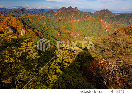 從西上州黑瀧山五郎峰觀音岩看到的鹿岳和四俁山。 從西上州黑瀧山五郎峰觀音岩看到的鹿岳和四俁山。 140637924