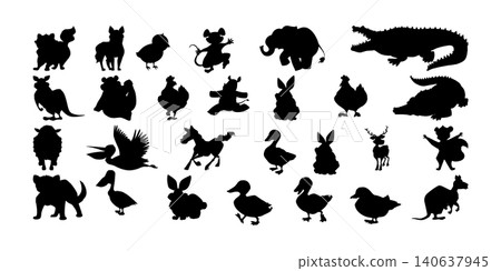 Birds and animal silhouette collection including crocodile, duck, hen, elephant etc Birds and animal silhouette collection including crocodile, duck, hen, elephant etc 140637945