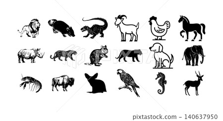 Collection of animal silhouettes on white background Collection of animal silhouettes on white background 140637950