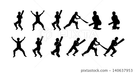 Cricket silhouette set. Collection of cricket player on white background 140637953
