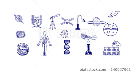 Hand drawn science elements and icons with doodle style Hand drawn science elements and icons with doodle style 140637961