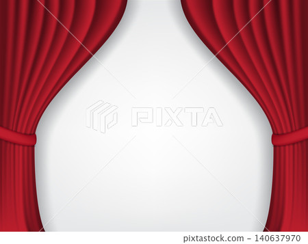 Realistic grand opening invitation banner with red curtains, golden elements Realistic grand opening invitation banner with red curtains, golden elements 140637970