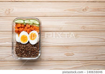 Healthy egg buckwheat meal prep container Healthy egg buckwheat meal prep container 140638046